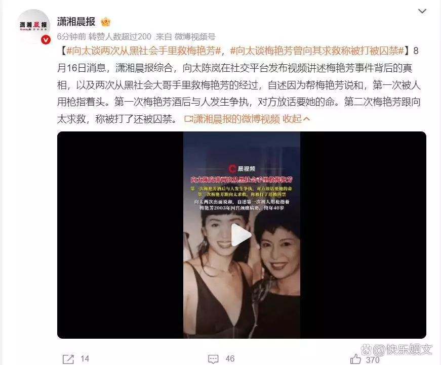 梅艳芳两次被黑社会袭击事件_向太爆料梅艳芳黑社会恩怨_香港黑社会 娱乐圈